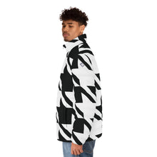 Classic Houndstooth Puffer: Men's Stylish Winter Coat All Over Print AOP AOP Clothing Athleisure Exclusive Houndstooth Jackets Long Sleeves Men's Clothing Mens Outdoor Outerwear Sublimation With zipper