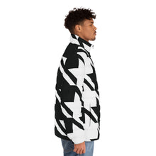Classic Houndstooth Puffer: Men's Stylish Winter Coat All Over Print AOP AOP Clothing Athleisure Exclusive Houndstooth Jackets Long Sleeves Men's Clothing Mens Outdoor Outerwear Sublimation With zipper