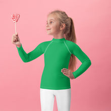 Active Allure: Girls' Solid Color Long Sleeve Rash Guards - Jade Exclusive Girls Kids Long Sleeve Rash Guard Solid Color Swimwear
