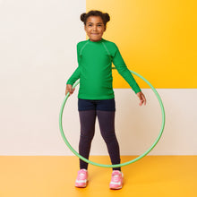 Active Allure: Girls' Solid Color Long Sleeve Rash Guards - Jade Exclusive Girls Kids Long Sleeve Rash Guard Solid Color Swimwear
