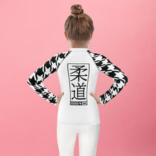 Active Elegance: Girl's Houndstooth Judo BJJ Rash Guard - Long Sleeve Exclusive Girls Houndstooth Judo Kids Long Sleeve Rash Guard