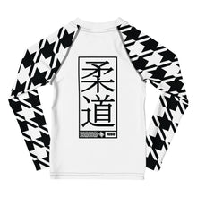 Active Elegance: Girl's Houndstooth Judo BJJ Rash Guard - Long Sleeve Exclusive Girls Houndstooth Judo Kids Long Sleeve Rash Guard
