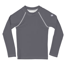 Adorable Coverage: Kids Girl's Long Sleeve Rash Guards in Solid Color - Charcoal Exclusive Girls Kids Long Sleeve Rash Guard Solid Color Swimwear