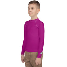 Boys Long Sleeve Compression Rash Guard – Solid Youth Top – Vivid Purple