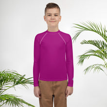 Boys Long Sleeve Compression Rash Guard – Solid Youth Top – Vivid Purple