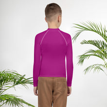 Boys Long Sleeve Compression Rash Guard – Solid Youth Top – Vivid Purple