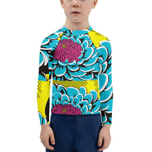 Boy's Pop Art BJJ Long Sleeve Rash Guards - Roy Lichtenstein Inspired Dahlia Print 002 Boys Dahlia Exclusive Kids Long Sleeve Rash Guard Swimwear