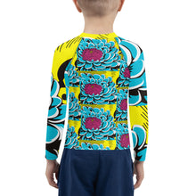 Boy's Pop Art BJJ Long Sleeve Rash Guards - Roy Lichtenstein Inspired Dahlia Print 002 Boys Dahlia Exclusive Kids Long Sleeve Rash Guard Swimwear