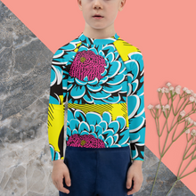 Boy's Pop Art BJJ Long Sleeve Rash Guards - Roy Lichtenstein Inspired Dahlia Print 002 Boys Dahlia Exclusive Kids Long Sleeve Rash Guard Swimwear