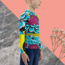 Boy's Pop Art BJJ Long Sleeve Rash Guards - Roy Lichtenstein Inspired Dahlia Print 002 Boys Dahlia Exclusive Kids Long Sleeve Rash Guard Swimwear