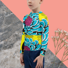 Boy's Pop Art BJJ Long Sleeve Rash Guards - Roy Lichtenstein Inspired Dahlia Print 002 Boys Dahlia Exclusive Kids Long Sleeve Rash Guard Swimwear