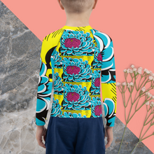 Boy's Pop Art BJJ Long Sleeve Rash Guards - Roy Lichtenstein Inspired Dahlia Print 002 Boys Dahlia Exclusive Kids Long Sleeve Rash Guard Swimwear