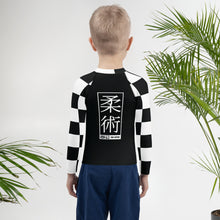 Checkered Charm: Boys' Long Sleeve Rash Guard for Kids - Noir Jiu-Jitsu Boys Checkered Exclusive Kids Long Sleeve Rash Guard