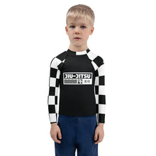 Checkered Charm: Boys' Long Sleeve Rash Guard for Kids - Noir Jiu-Jitsu Boys Checkered Exclusive Kids Long Sleeve Rash Guard