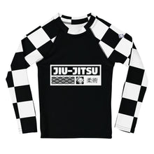 Checkered Charm: Boys' Long Sleeve Rash Guard for Kids - Noir Jiu-Jitsu Boys Checkered Exclusive Kids Long Sleeve Rash Guard
