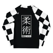 Checkered Charm: Boys' Long Sleeve Rash Guard for Kids - Noir Jiu-Jitsu Boys Checkered Exclusive Kids Long Sleeve Rash Guard