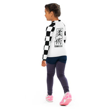 Checkered Charm: Kids Girls' Long Sleeve Rash Guard - Blanc Jiu-Jitsu Checkered Exclusive Girls Kids Long Sleeve Rash Guard