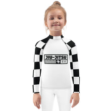 Checkered Charm: Kids Girls' Long Sleeve Rash Guard - Blanc Jiu-Jitsu Checkered Exclusive Girls Kids Long Sleeve Rash Guard
