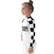 Checkered Charm: Kids Girls' Long Sleeve Rash Guard - Blanc Jiu-Jitsu Checkered Exclusive Girls Kids Long Sleeve Rash Guard