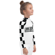 Checkered Charm: Kids Girls' Long Sleeve Rash Guard - Blanc Jiu-Jitsu Checkered Exclusive Girls Kids Long Sleeve Rash Guard