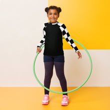 Chic and Secure: Kids Girls' Checkered Long Sleeve Rash Guard - Noir Checkered Exclusive Girls Kids Long Sleeve Rash Guard Swimwear