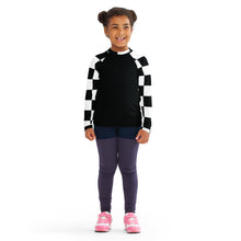 Chic and Secure: Kids Girls' Checkered Long Sleeve Rash Guard - Noir Checkered Exclusive Girls Kids Long Sleeve Rash Guard Swimwear