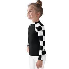 Chic and Secure: Kids Girls' Checkered Long Sleeve Rash Guard - Noir Checkered Exclusive Girls Kids Long Sleeve Rash Guard Swimwear