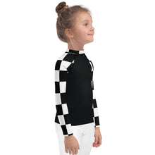 Chic and Secure: Kids Girls' Checkered Long Sleeve Rash Guard - Noir Checkered Exclusive Girls Kids Long Sleeve Rash Guard Swimwear