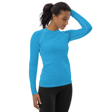 Chic Simplicity: Solid Color Long Sleeve Rash Guard for Women - Cyan Exclusive Long Sleeve Rash Guard Solid Color Swimwear Womens