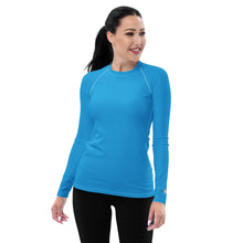 Chic Simplicity: Solid Color Long Sleeve Rash Guard for Women - Cyan Exclusive Long Sleeve Rash Guard Solid Color Swimwear Womens