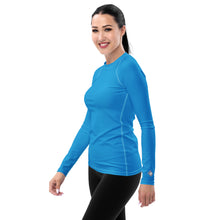 Chic Simplicity: Solid Color Long Sleeve Rash Guard for Women - Cyan Exclusive Long Sleeve Rash Guard Solid Color Swimwear Womens