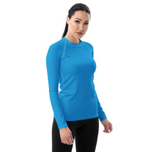 Chic Simplicity: Solid Color Long Sleeve Rash Guard for Women - Cyan Exclusive Long Sleeve Rash Guard Solid Color Swimwear Womens