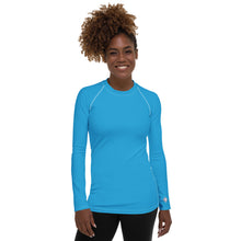 Chic Simplicity: Solid Color Long Sleeve Rash Guard for Women - Cyan Exclusive Long Sleeve Rash Guard Solid Color Swimwear Womens