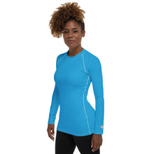 Chic Simplicity: Solid Color Long Sleeve Rash Guard for Women - Cyan Exclusive Long Sleeve Rash Guard Solid Color Swimwear Womens