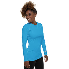Chic Simplicity: Solid Color Long Sleeve Rash Guard for Women - Cyan Exclusive Long Sleeve Rash Guard Solid Color Swimwear Womens