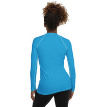 Chic Simplicity: Solid Color Long Sleeve Rash Guard for Women - Cyan Exclusive Long Sleeve Rash Guard Solid Color Swimwear Womens