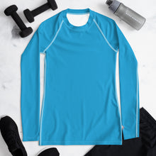 Chic Simplicity: Solid Color Long Sleeve Rash Guard for Women - Cyan Exclusive Long Sleeve Rash Guard Solid Color Swimwear Womens