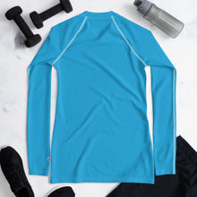 Chic Simplicity: Solid Color Long Sleeve Rash Guard for Women - Cyan Exclusive Long Sleeve Rash Guard Solid Color Swimwear Womens