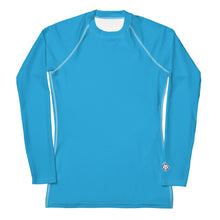 Chic Simplicity: Solid Color Long Sleeve Rash Guard for Women - Cyan Exclusive Long Sleeve Rash Guard Solid Color Swimwear Womens