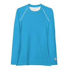 Chic Simplicity: Solid Color Long Sleeve Rash Guard for Women - Cyan Exclusive Long Sleeve Rash Guard Solid Color Swimwear Womens