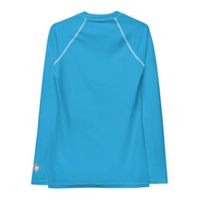 Chic Simplicity: Solid Color Long Sleeve Rash Guard for Women - Cyan Exclusive Long Sleeve Rash Guard Solid Color Swimwear Womens