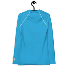 Chic Simplicity: Solid Color Long Sleeve Rash Guard for Women - Cyan Exclusive Long Sleeve Rash Guard Solid Color Swimwear Womens