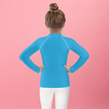 Cool Comfort: Kid's Girls Long Sleeve Rash Guards in Solid Color - Cyan Exclusive Girls Kids Long Sleeve Solid Color Swimwear