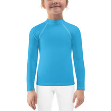 Cool Comfort: Kid's Girls Long Sleeve Rash Guards in Solid Color - Cyan Exclusive Girls Kids Long Sleeve Solid Color Swimwear