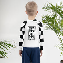 Fashionable Protection: Kids Boys' Checkered Long Sleeve Rash - Blanc Jiu-Jitsu Boys Checkered Exclusive Kids Long Sleeve Rash Guard