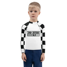 Fashionable Protection: Kids Boys' Checkered Long Sleeve Rash - Blanc Jiu-Jitsu Boys Checkered Exclusive Kids Long Sleeve Rash Guard