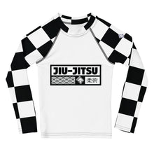 Fashionable Protection: Kids Boys' Checkered Long Sleeve Rash - Blanc Jiu-Jitsu Boys Checkered Exclusive Kids Long Sleeve Rash Guard