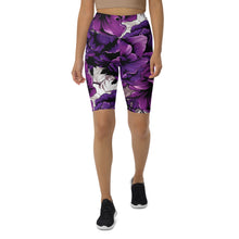 Floral Fitness: Women's Mile After Mile Biker Shorts - Purple Flowers 001 Exclusive Leggings Running Shorts Tights Womens