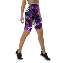 Floral Fitness: Women's Mile After Mile Biker Shorts - Purple Flowers 001 Exclusive Leggings Running Shorts Tights Womens