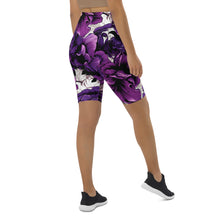 Floral Fitness: Women's Mile After Mile Biker Shorts - Purple Flowers 001 Exclusive Leggings Running Shorts Tights Womens